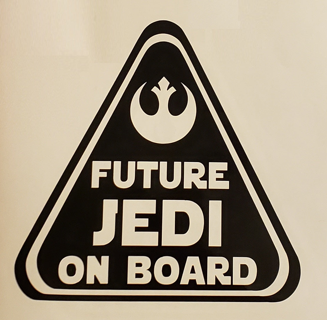 Unisex Baby on Board Sticker Decal, "Future Jedi on Board" with Jedi alliance star bird symbol, car, truck, van, SUV, Rebel Resistance
