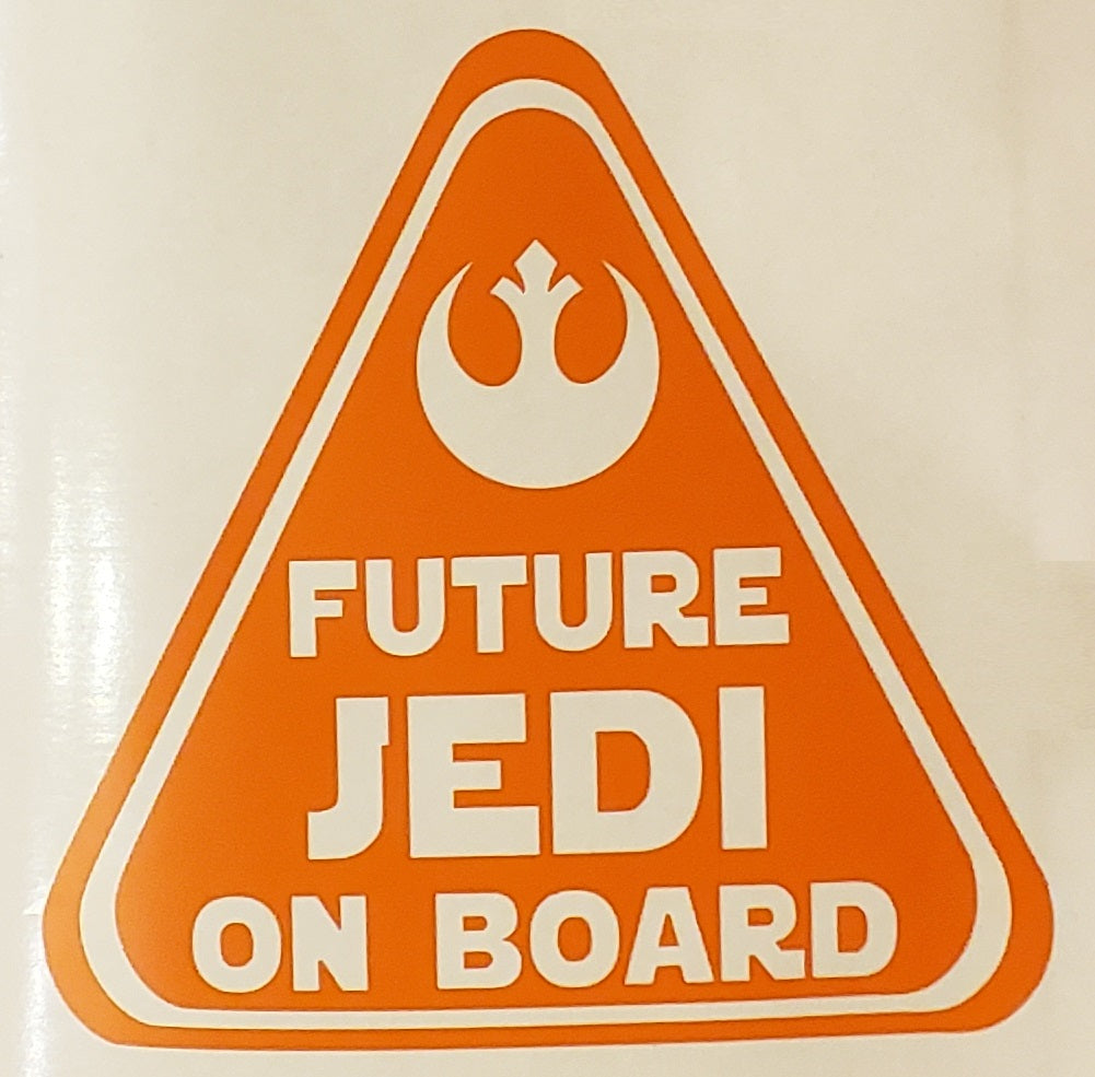 Unisex Baby on Board Sticker Decal, "Future Jedi on Board" with Jedi alliance star bird symbol, car, truck, van, SUV, Rebel Resistance