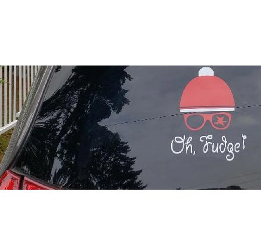 A Christmas Story Ralphie Oh Fudge! Red Rider You'll Shoot Your Eye Out Glasses, Hilarious Car Sticker Decal for the Holiday Season!