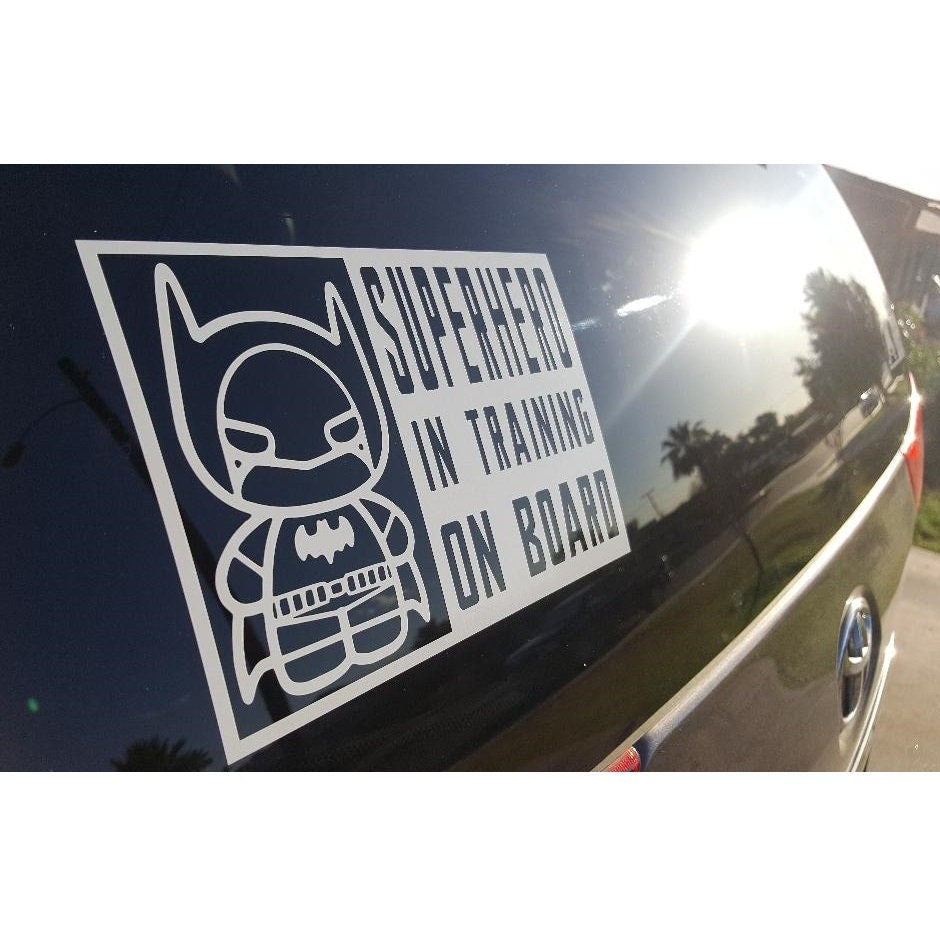 Superhero In Training On Board Baby Sticker Decal for Truck, Car, Van Window Decor - New Parent - Boy - Baby In Car