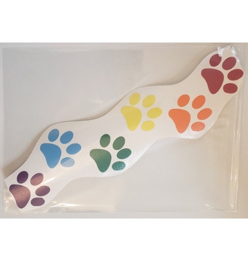 LGBTQ Pride Rainbow Paw Print Trail Sticker Decal for Glass, Plastic or Metal, Car, Notebook, Laptop Cover, Back of Tablet, on Mirror