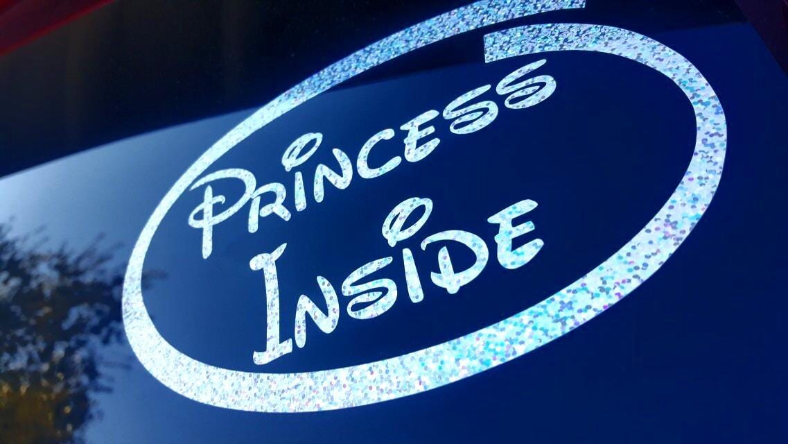 Princess Inside - Baby Girl on Board in Disney Font Sticker Decal for Car Window or Body, Great Gift for New Parent Baby Shower