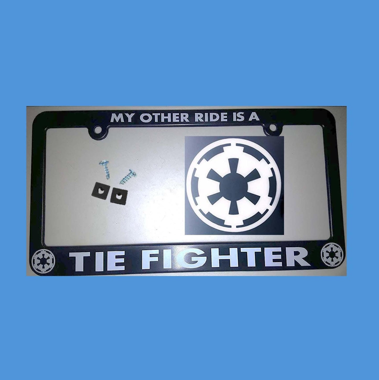 My Other Ride is a Tie Fighter Vanity License Plate Frame + Bonus Decal, First Order Imperial, Sci-Fi Galactic Aviator, Universal Fit