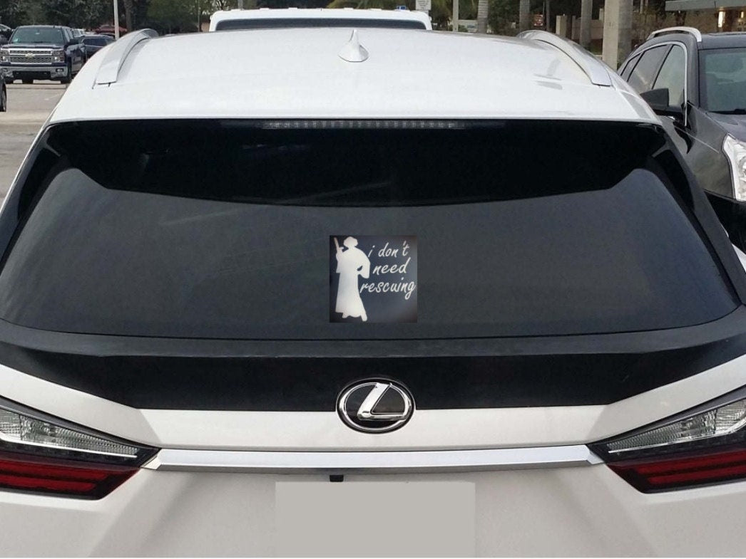 Carrie Fisher Princess Leia: I Don't Need Rescuing - Sticker Decal for Auto, Tablet, Laptop Lid, Rebel Girl, Lady Warrior, Empowered Woman