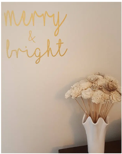 Gold Shimmer Christmas "Merry & Bright" Sticker Decal to Dress Up the Holidays