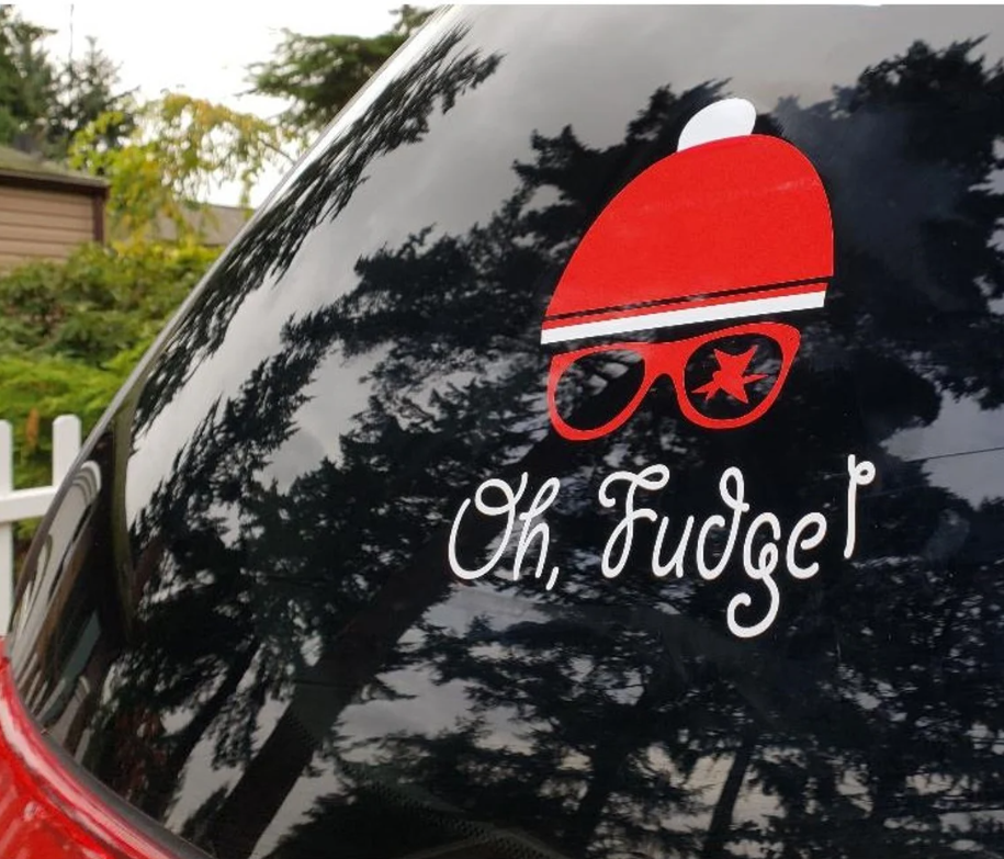 A Christmas Story Ralphie Oh Fudge! Red Rider You'll Shoot Your Eye Out Glasses, Hilarious Car Sticker Decal for the Holiday Season!