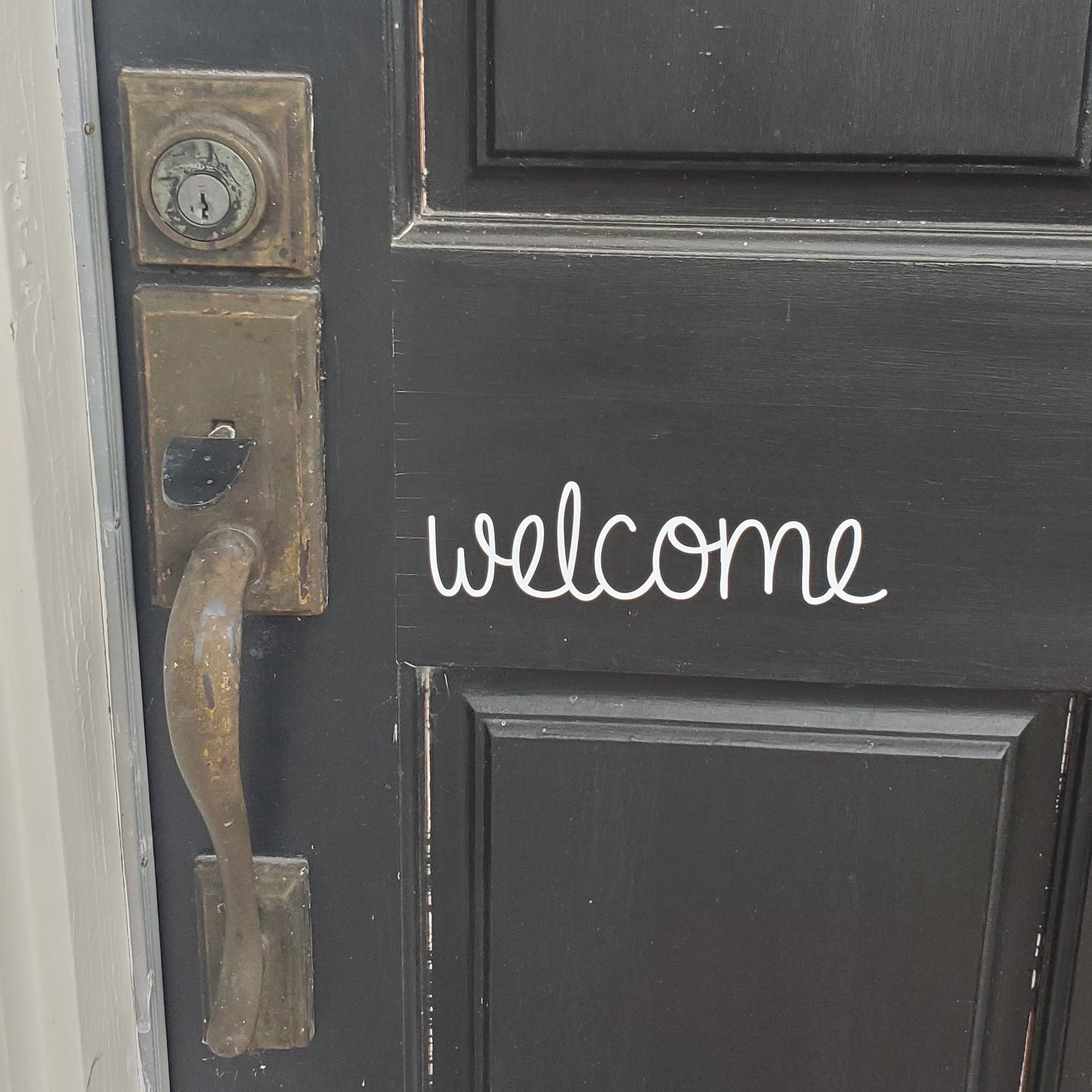 Welcome, Pair of Sticker Decals for Home Front Door or Window, Inviting to Visitors, 3 x 7 inches, Décor for Apartment, Condo, House, Dorm