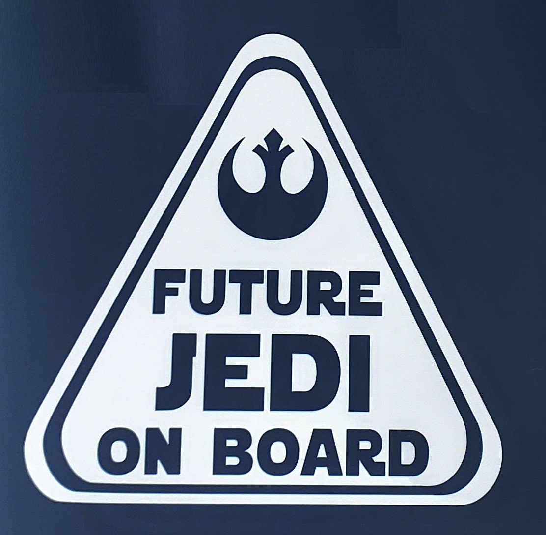 Unisex Baby on Board Sticker Decal, "Future Jedi on Board" with Jedi alliance star bird symbol, car, truck, van, SUV, 3 color options