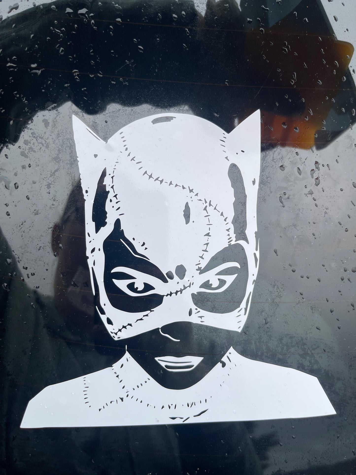 Michelle Pfeiffer as Cat Woman in Silhouette White Decal Sticker for Truck, Car, Van, Locker, Cubicle, Tablet, glass, metal or plastic